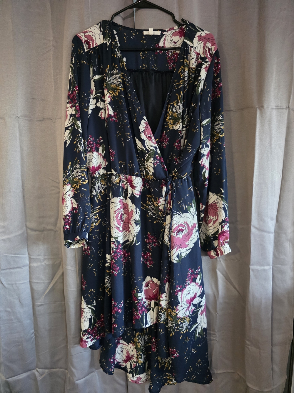 Floral Wrap Nightdress - Navy & Pink Maurices XL
